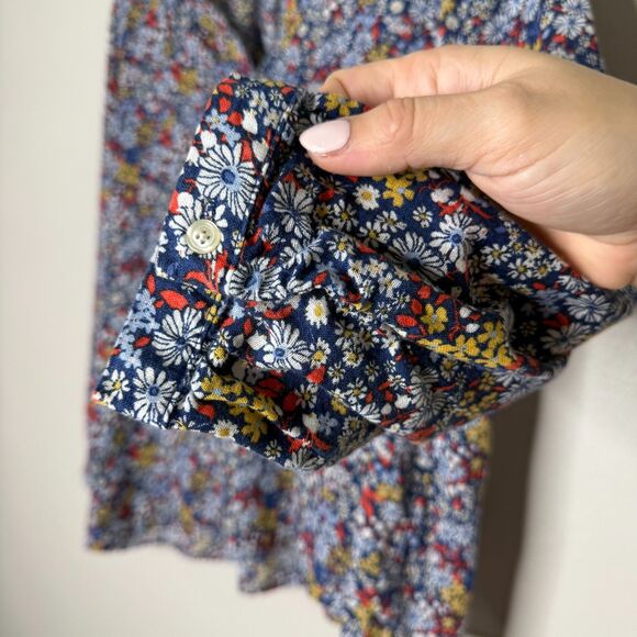 Old Navy Womens Popover Tunic Top XL Blue Red Floral Linen Sheer Vacation Spring - Picture 8 of 11